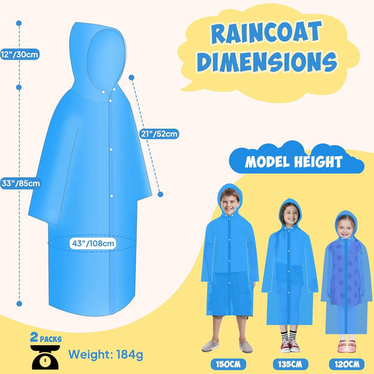 Kids Rain Poncho with Hood Lightweight Emergency Raincoat Reusable Boys and Girls Rain Jacket for Disney V1258-DP02-B-1236