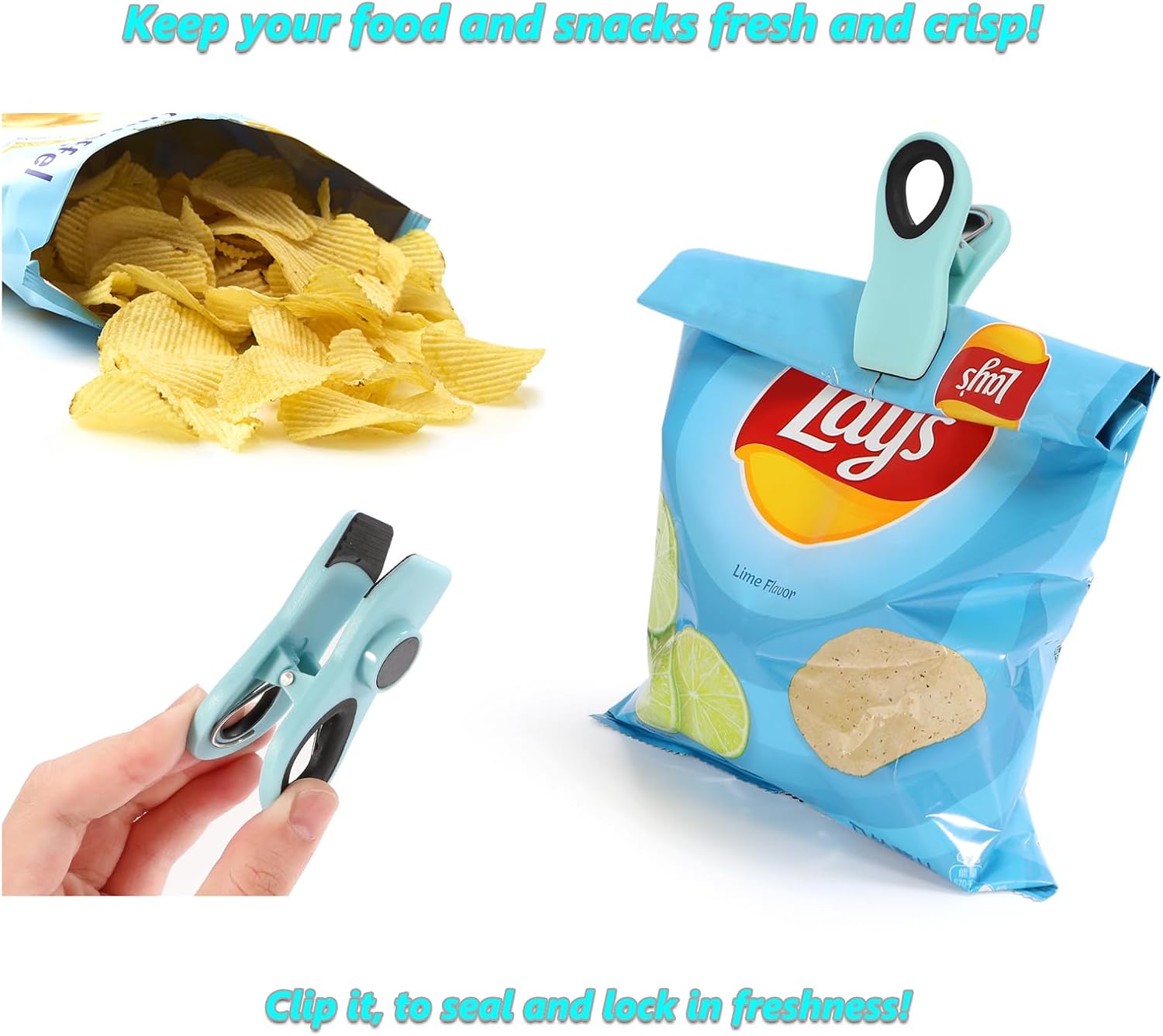 12 Pack Chip Clips, Magnetic Bag Clip with Airtight Seal for Chips, Bread, Snacks, Fridge Organizer Kitchen V1258-DP02-B-124