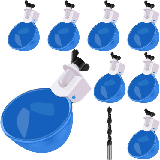 Professional Chicken Waterer Cups, 8 Packs Blue Large Chicken Water Feeder, Tee Fittings Poultry Waterer V1258-DP02-B-1240