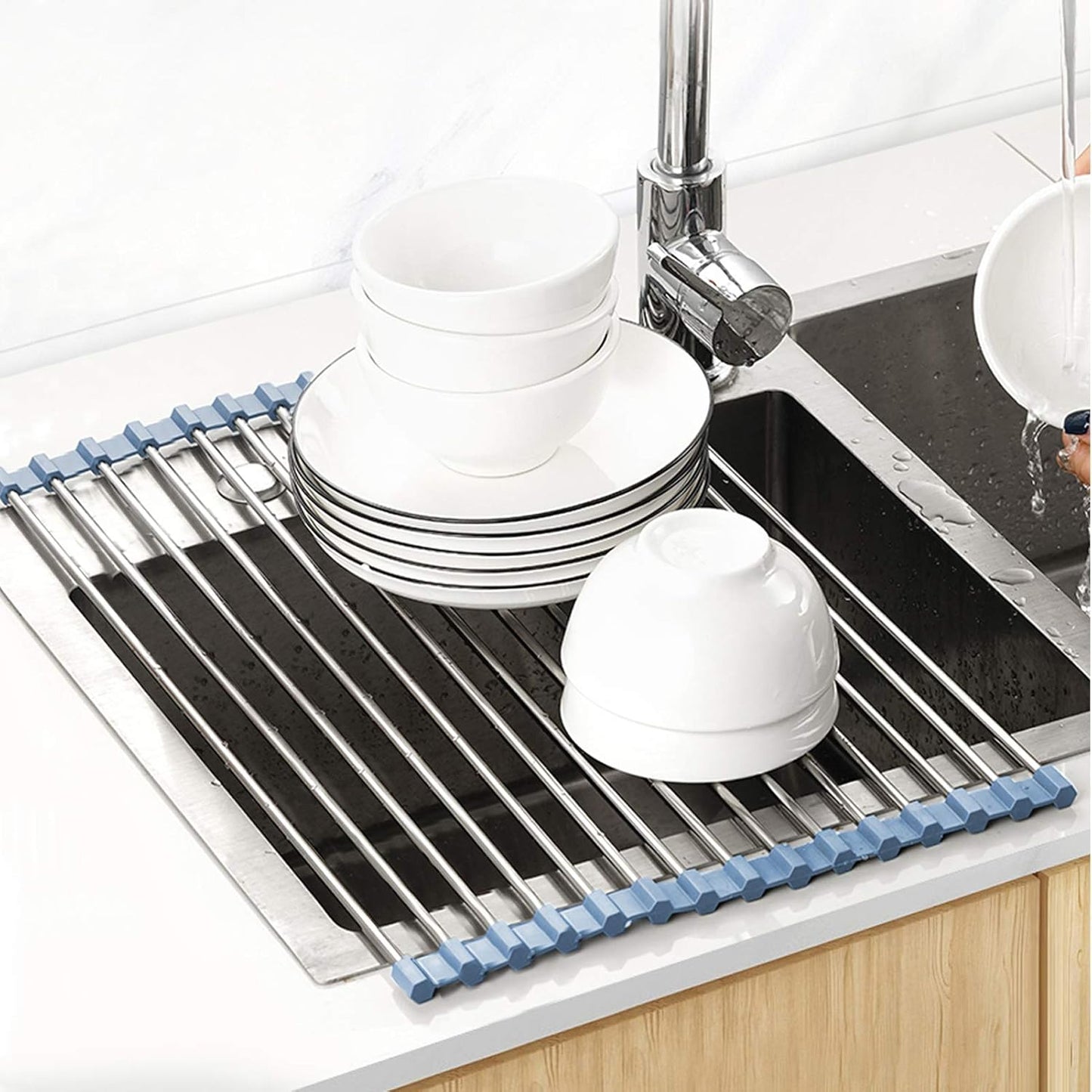 Over The Sink Dish Drying Rack, Roll Up Dish Drying Rack Kitchen Dish Rack Stainless Steel Sink Drying Rack, V1258-DP02-B-1241
