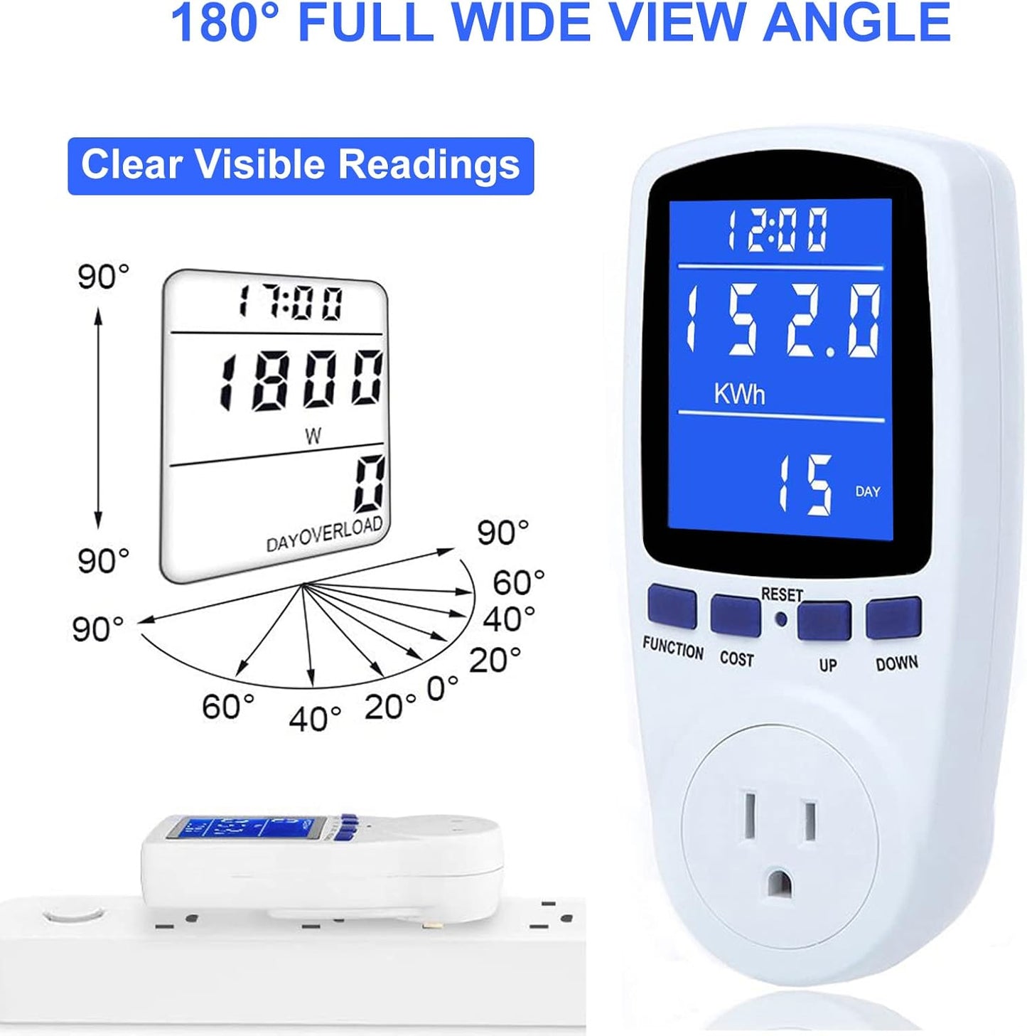 Upgraded Watt Power Meter Plug Home Electrical Usage Monitor Consumption, Energy Voltage Amps Kill Tester V1258-DP02-B-1242