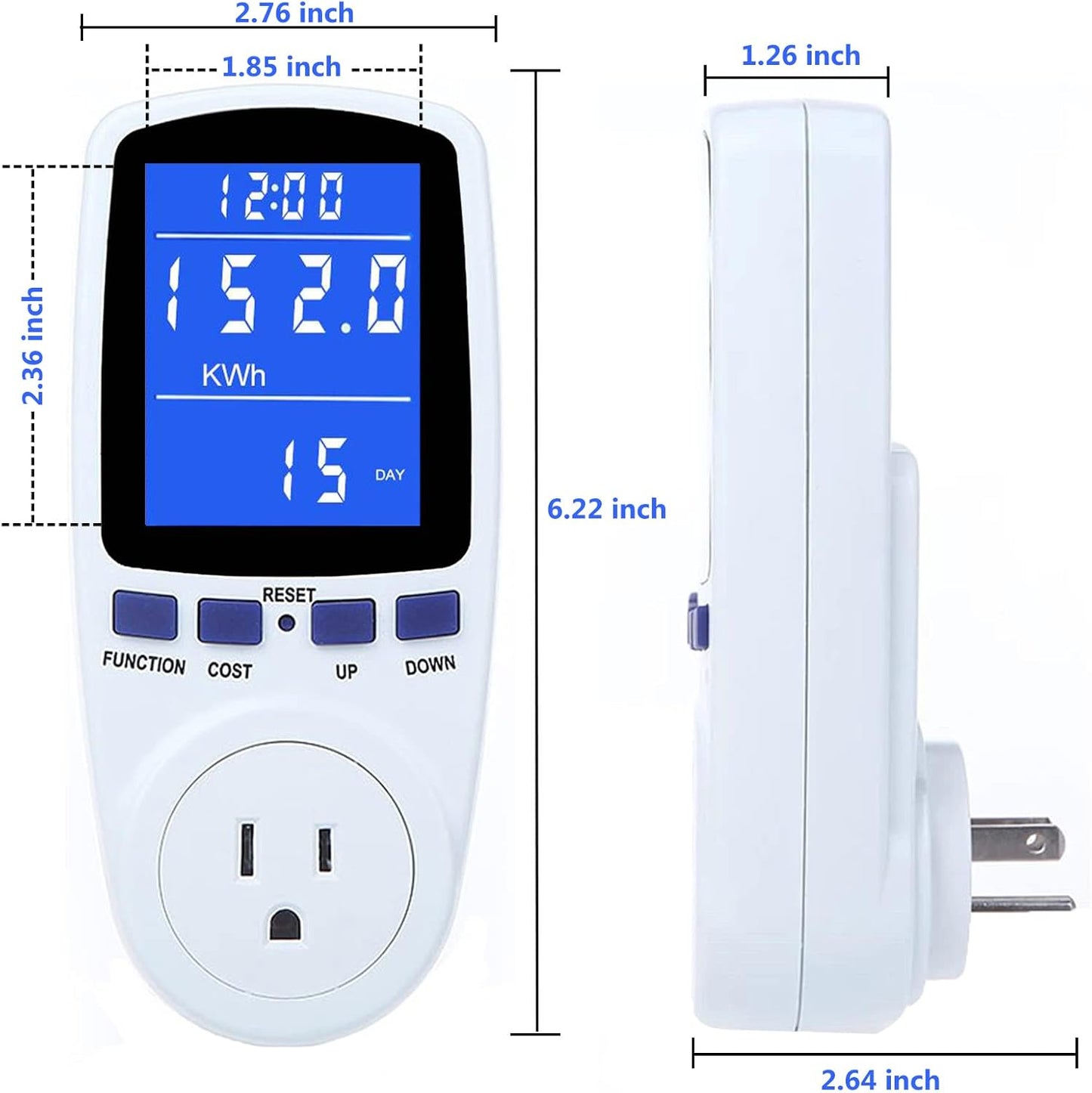 Upgraded Watt Power Meter Plug Home Electrical Usage Monitor Consumption, Energy Voltage Amps Kill Tester V1258-DP02-B-1242