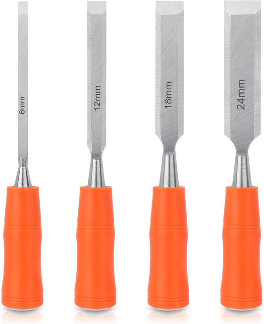 4 Piece Wood Chisel Sets Woodworking Tools Set, Wood Chisels for Woodworking with Steel Hammer End, Wood V1258-DP02-B-1245