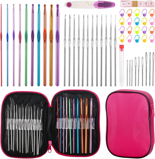 Crochet Hooks Set, 54 Pack Crochet Needles Set Crochet Kits for Beginners, Ergonomic Crochet Hooks Kit with V1258-DP02-B-1246
