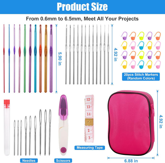 Crochet Hooks Set, 54 Pack Crochet Needles Set Crochet Kits for Beginners, Ergonomic Crochet Hooks Kit with V1258-DP02-B-1246