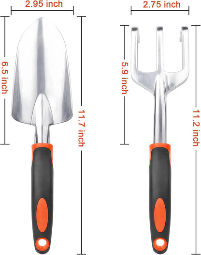 Garden Tool Set, 2 Pack Heavy Duty Gardening Tools Set Include Garden Shovel and Hand Rake Claw Tool with V1258-DP02-B-1249