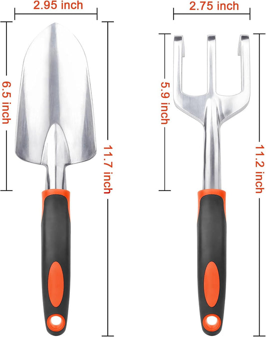 Garden Tool Set, 2 Pack Heavy Duty Gardening Tools Set Include Garden Shovel and Hand Rake Claw Tool with V1258-DP02-B-1249