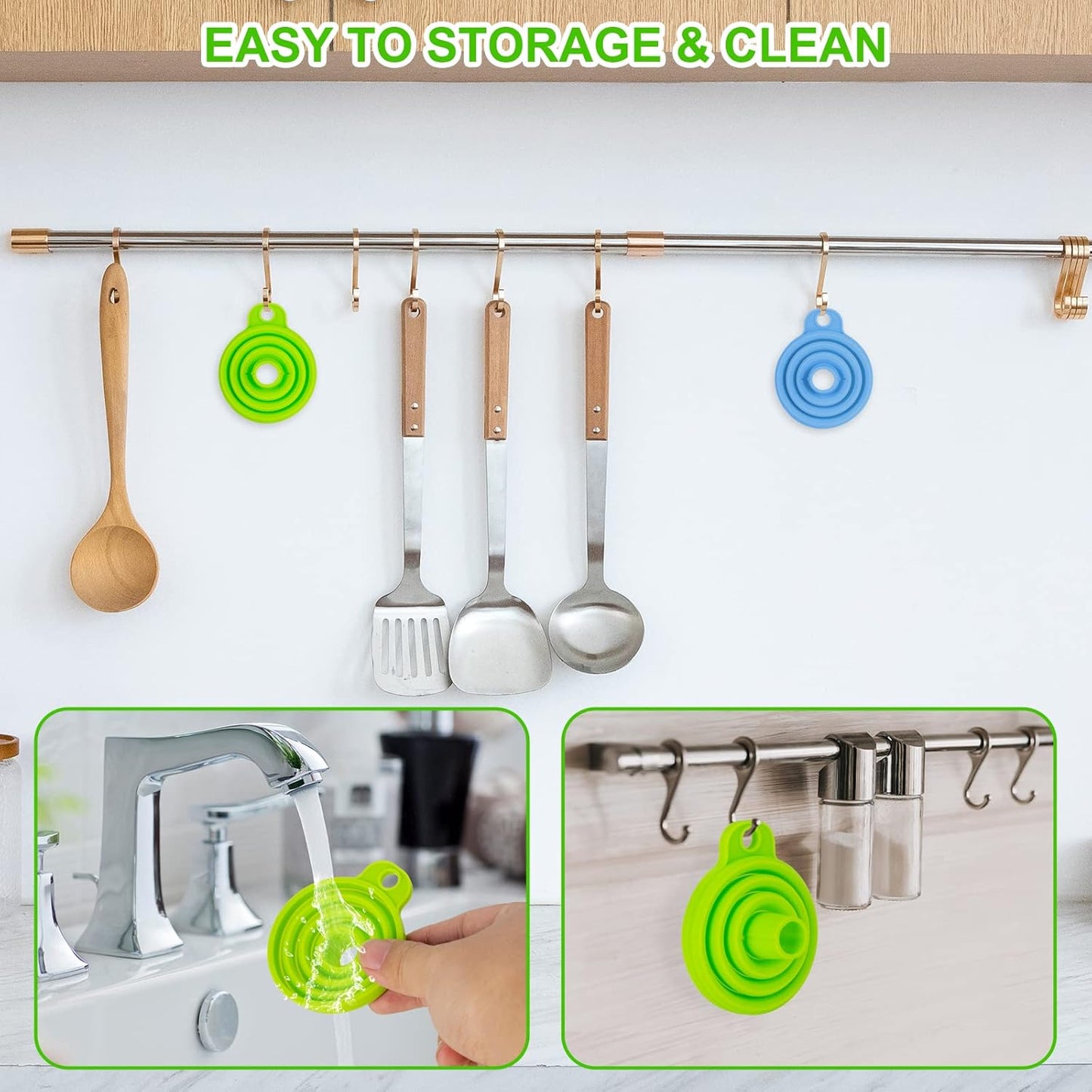 Kitchen Funnel Set 7 Pack, Collapsible Silicone Funnel for Filling Bottles, Beverage, Lab, Oil, Paint - V1258-DP02-B-125