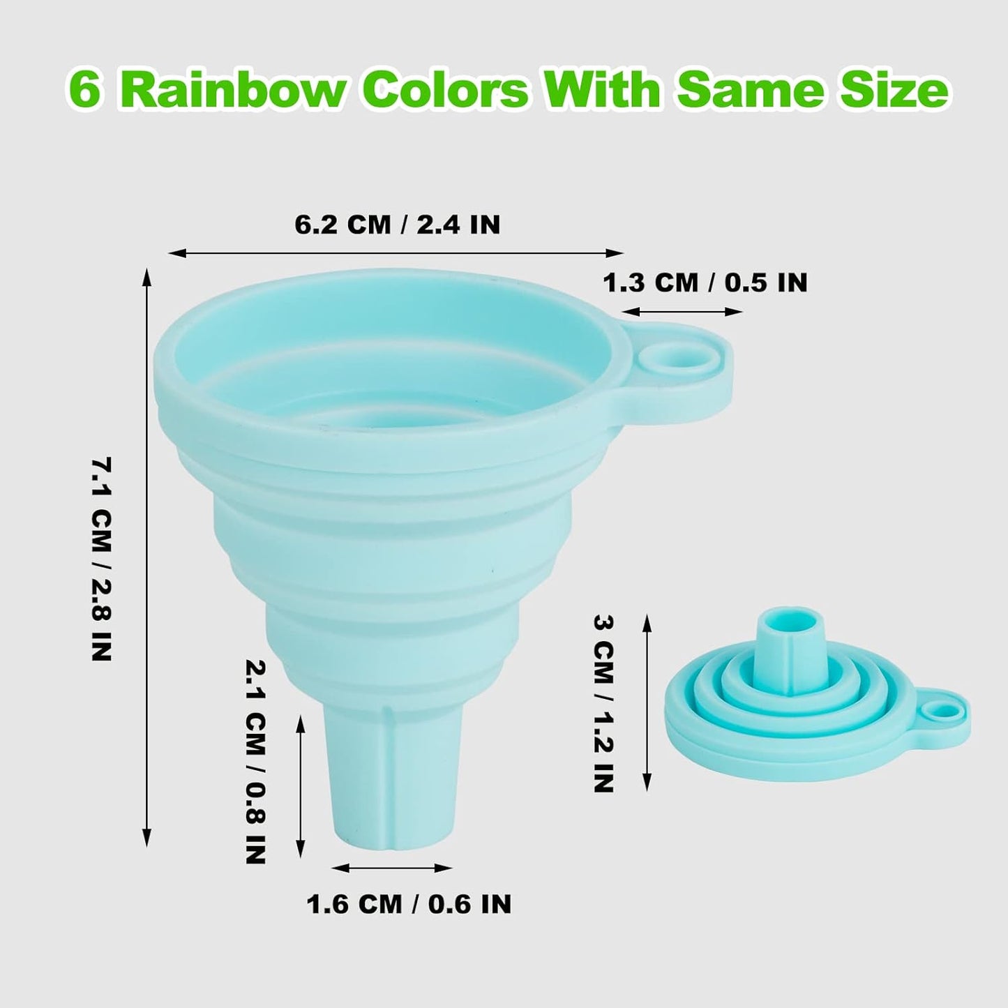 Kitchen Funnel Set 7 Pack, Collapsible Silicone Funnel for Filling Bottles, Beverage, Lab, Oil, Paint - V1258-DP02-B-125