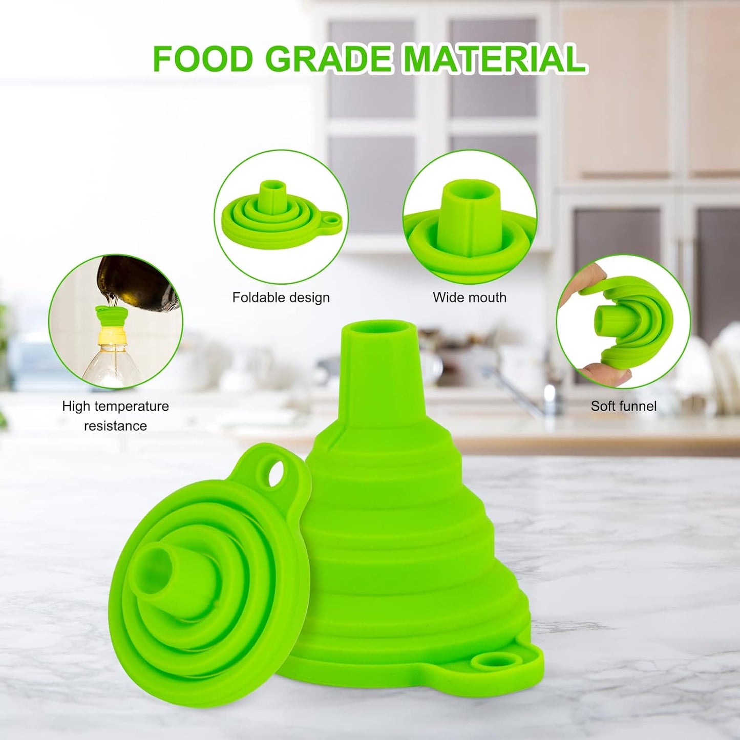 Kitchen Funnel Set 7 Pack, Collapsible Silicone Funnel for Filling Bottles, Beverage, Lab, Oil, Paint - V1258-DP02-B-125