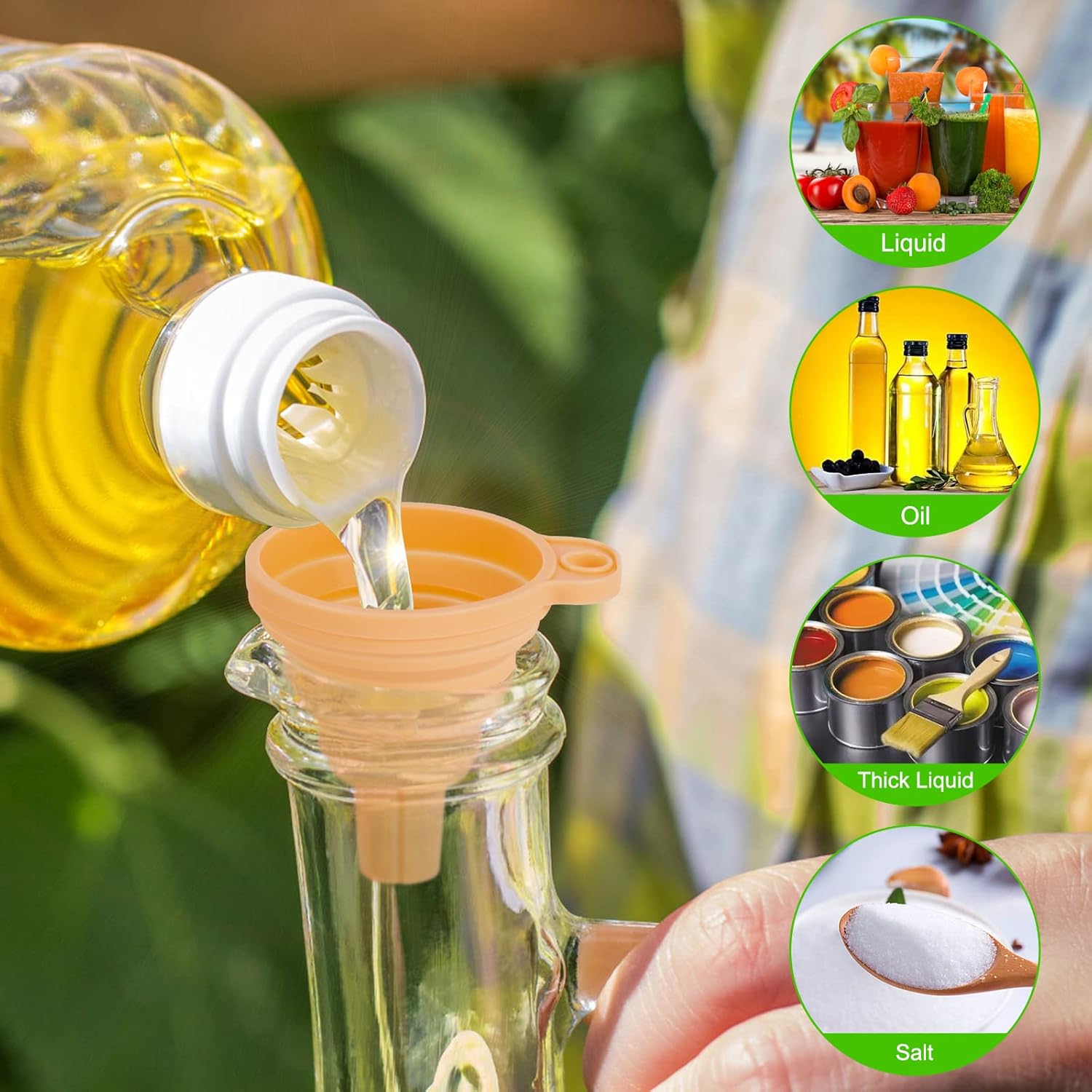 Kitchen Funnel Set 7 Pack, Collapsible Silicone Funnel for Filling Bottles, Beverage, Lab, Oil, Paint - V1258-DP02-B-125