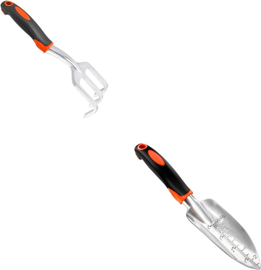 Hand Rake Garden Tool, Heavy Duty Hand Cultivators for Gardening + Garden Shovel Trowel Garden Tool with V1258-DP02-B-1256