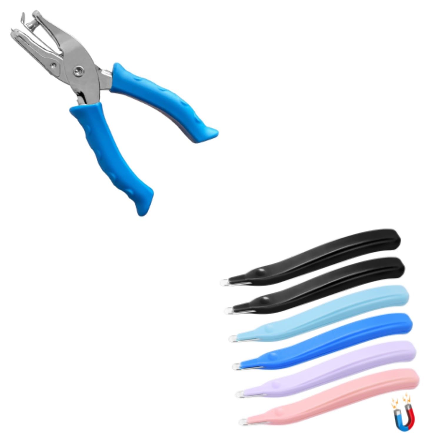 Single Hole Punch 1/4" Hole Puncher for Crafts, One Hole Paper Punch + 6 Pack Magnetic Staple Remover Tools, V1258-DP02-B-1261