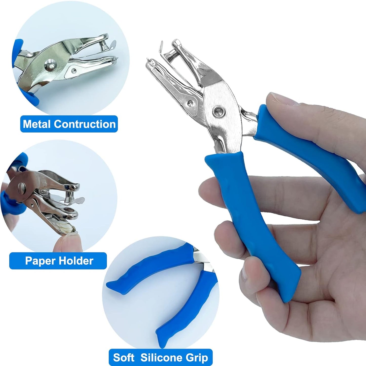 Single Hole Punch 1/4" Hole Puncher for Crafts, One Hole Paper Punch + 6 Pack Magnetic Staple Remover Tools, V1258-DP02-B-1261
