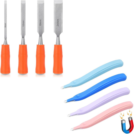 4 Piece Wood Chisel Sets Woodworking Tools Set, Wood Chisels for Woodworking with Steel Hammer End+ 4 Pack V1258-DP02-B-1264
