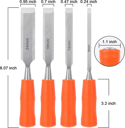 4 Piece Wood Chisel Sets Woodworking Tools Set, Wood Chisels for Woodworking with Steel Hammer End+ 4 Pack V1258-DP02-B-1264