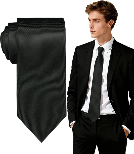 Ties for Men, Solid Color Neckties, Mens Black Tie, Neck Ties Formal for Wedding, Business, Party V1258-DP02-B-1269