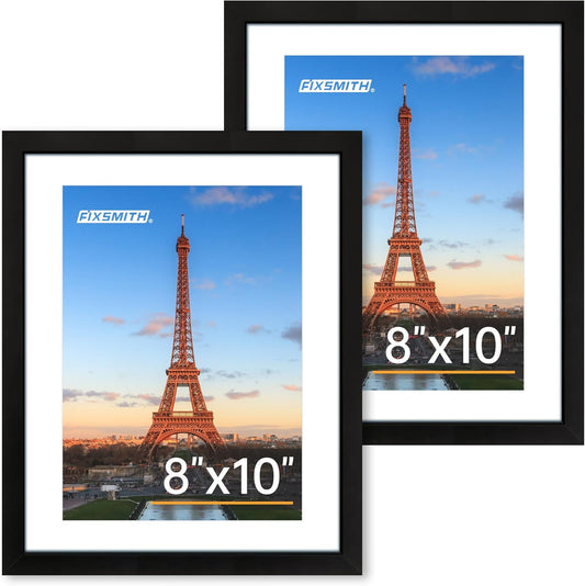 8x10 Picture Frame Set of 2, Photo Frame with HD Plexiglass, Display Pictures 5x7 with Mat or 8x10 Without V1258-DP02-B-1271