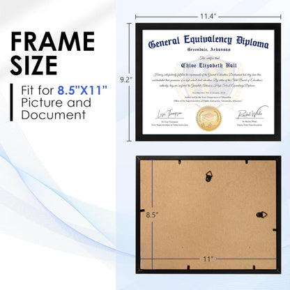 8.5x11 Diploma Frame, Black Picture Frame With Clear Plexiglass, 2 Pack Certificate for Wall Display, V1258-DP02-B-1274