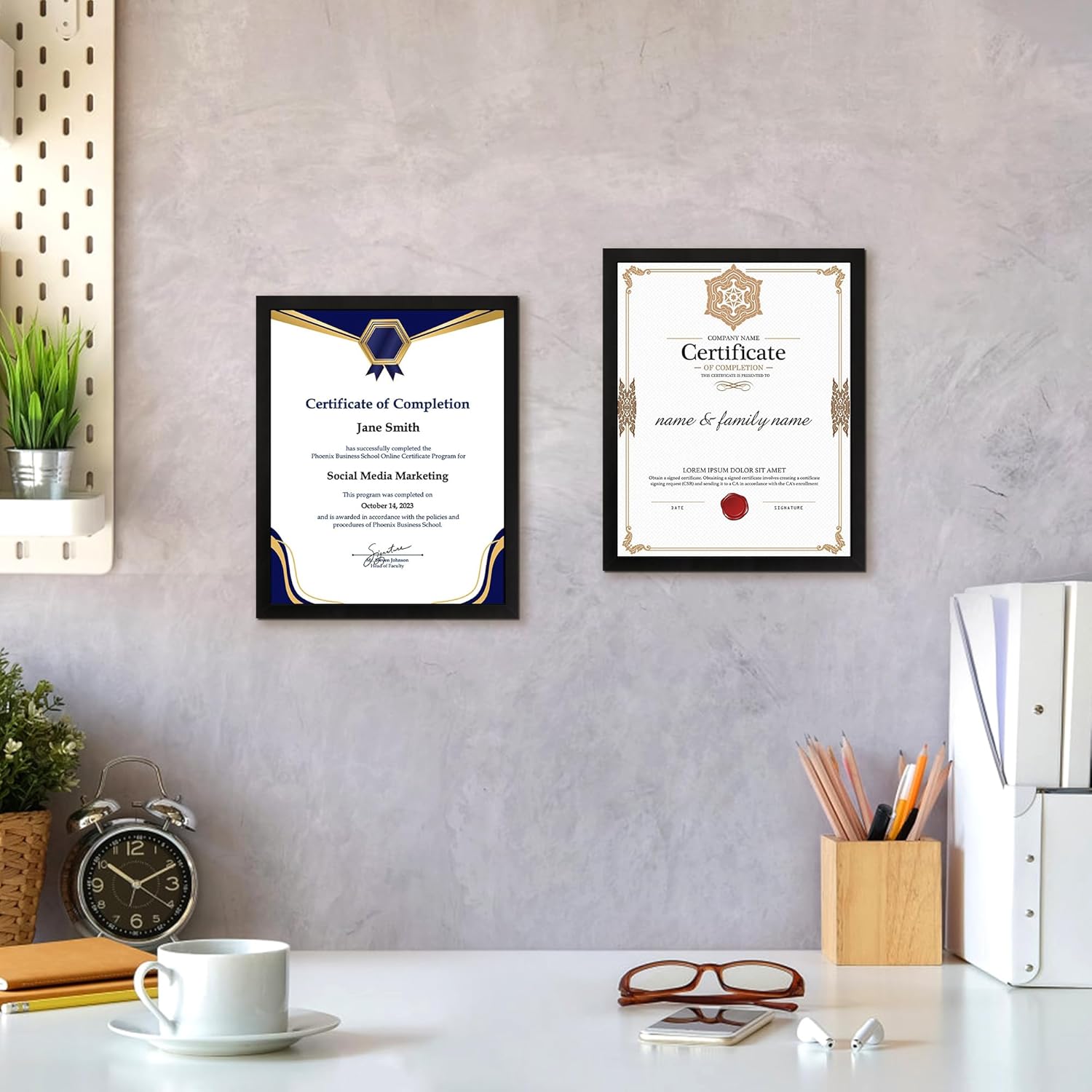 8.5x11 Diploma Frame, Black Picture Frame With Clear Plexiglass, 2 Pack Certificate for Wall Display, V1258-DP02-B-1274