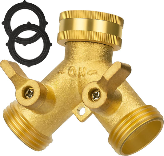 Hose Splitter 2 Way, Garden Hose Splitter, 100% Rustproof Brass Water Hose Splitter with Adjustable Flow V1258-DP02-B-1278