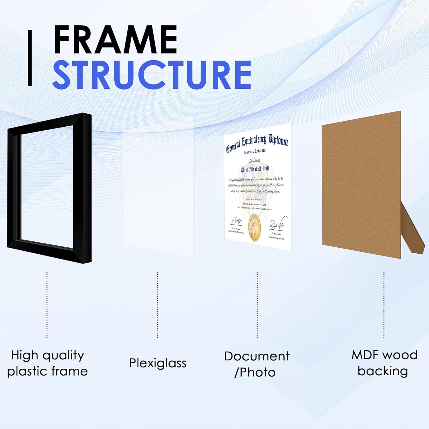 8.5x11 Diploma Frame, Black Picture Frame with Clear Plexiglass, 2 Pack Certificate Frame for Tabletop or V1258-DP02-B-1279