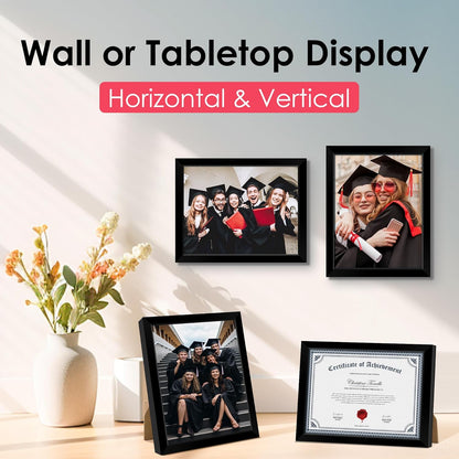 8.5x11 Diploma Frame, Black Picture Frame with Clear Plexiglass, 2 Pack Certificate Frame for Tabletop or V1258-DP02-B-1279