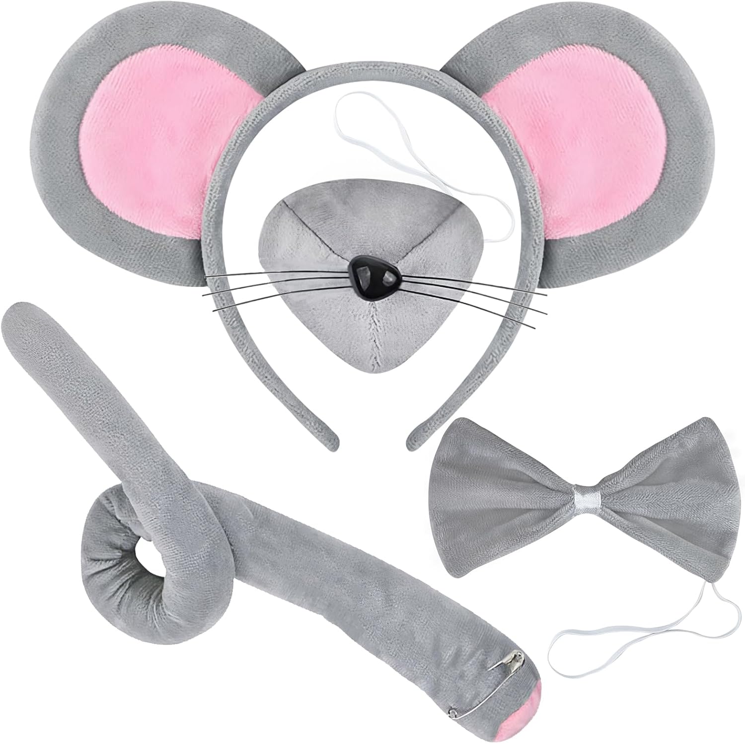 Mouse Costume Accessory Set,Rat Costume Set,Mouse Costume Set Includes Ear Headband,Tail,Nose,Bow Tie for V1258-DP02-B-1283