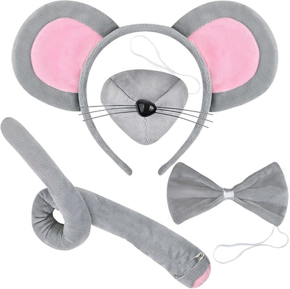 Mouse Costume Accessory Set,Rat Costume Set,Mouse Costume Set Includes Ear Headband,Tail,Nose,Bow Tie for V1258-DP02-B-1283