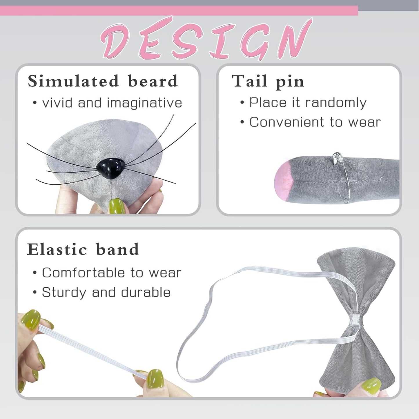 Mouse Costume Accessory Set,Rat Costume Set,Mouse Costume Set Includes Ear Headband,Tail,Nose,Bow Tie for V1258-DP02-B-1283