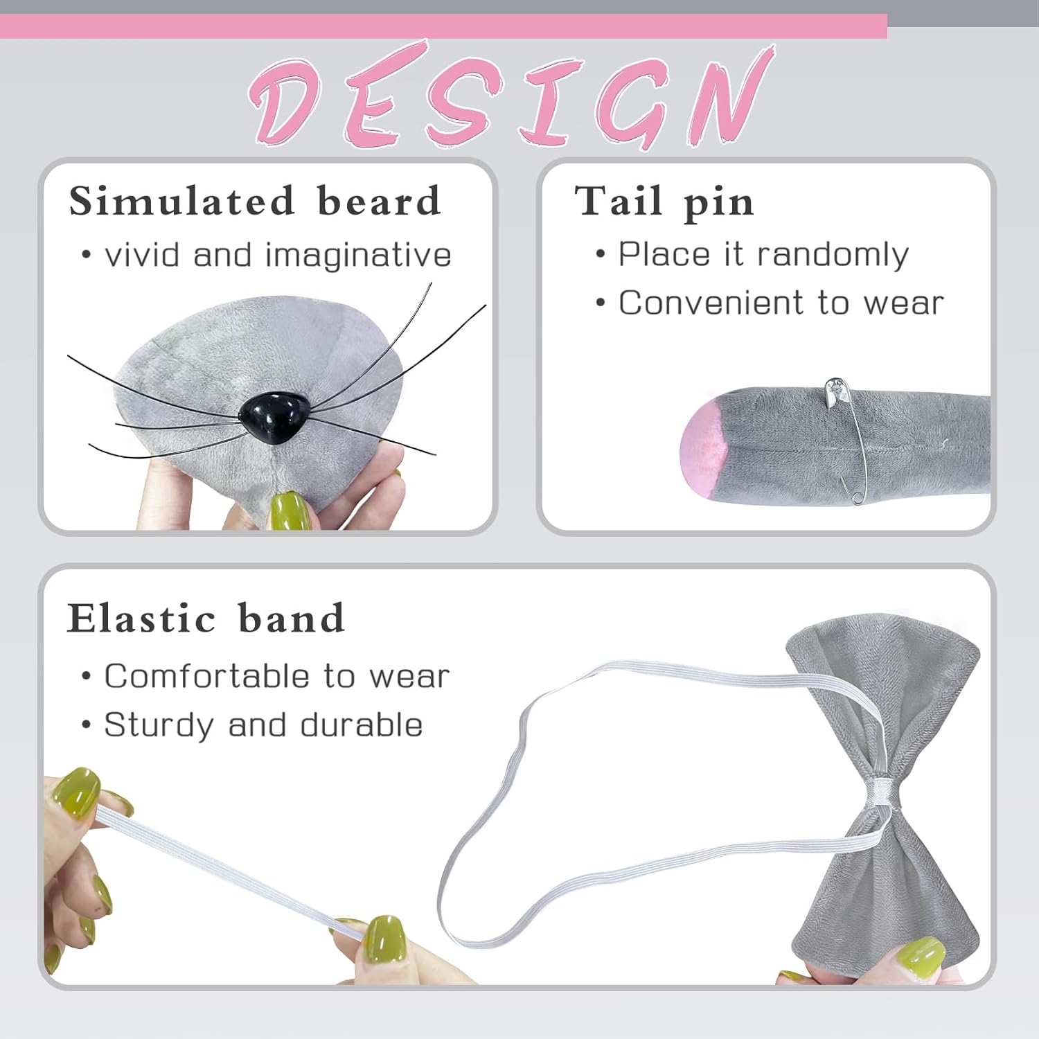 Mouse Costume Accessory Set,Rat Costume Set,Mouse Costume Set Includes Ear Headband,Tail,Nose,Bow Tie for V1258-DP02-B-1283