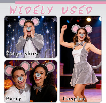 Mouse Costume Accessory Set,Rat Costume Set,Mouse Costume Set Includes Ear Headband,Tail,Nose,Bow Tie for V1258-DP02-B-1283
