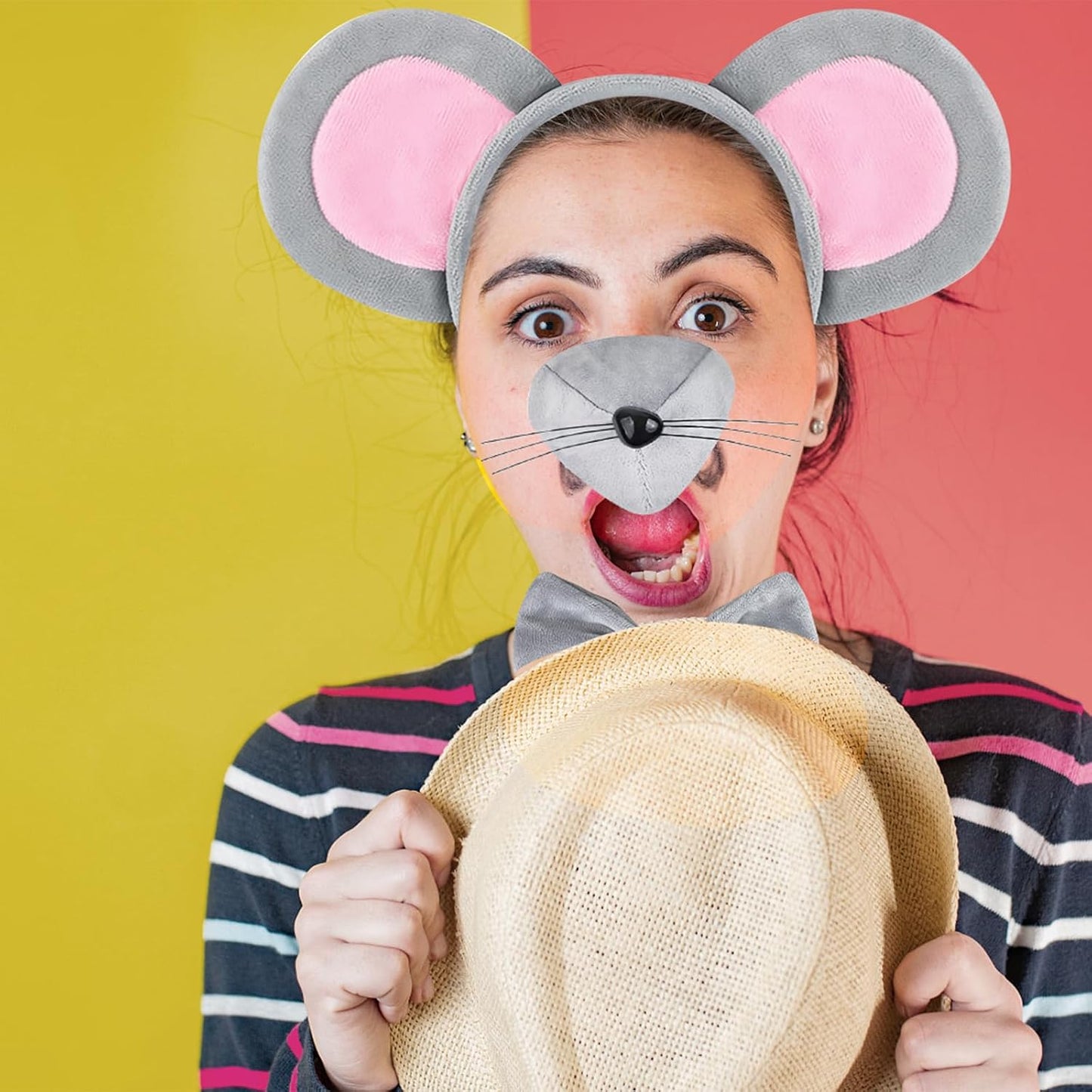 Mouse Costume Accessory Set,Rat Costume Set,Mouse Costume Set Includes Ear Headband,Tail,Nose,Bow Tie for V1258-DP02-B-1283