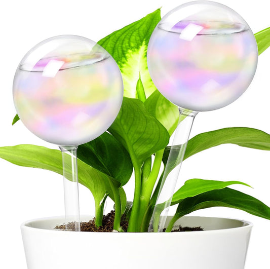 2 Pcs Iridescent Self Watering Globes,Rainbow Plant Watering Insert,Automatic Plant Waterer Glass Bulbs,Clear V1258-DP02-B-1290