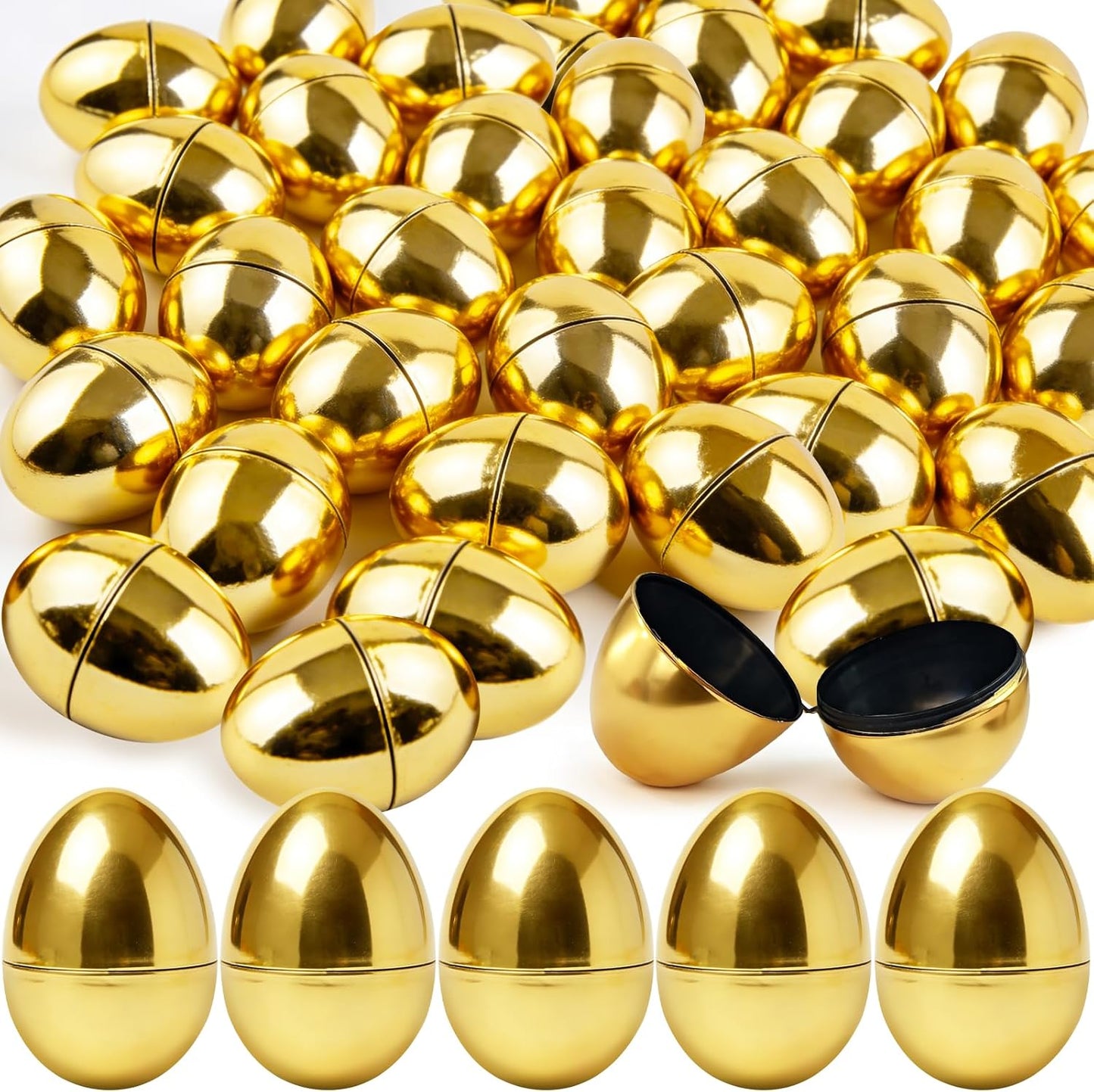 30 Pcs Gold Easter Eggs,2.3" Bulk Plastic Metallic Empty Easter Eggs,Fillable Shiny Golden Easter Egg for V1258-DP02-B-1293