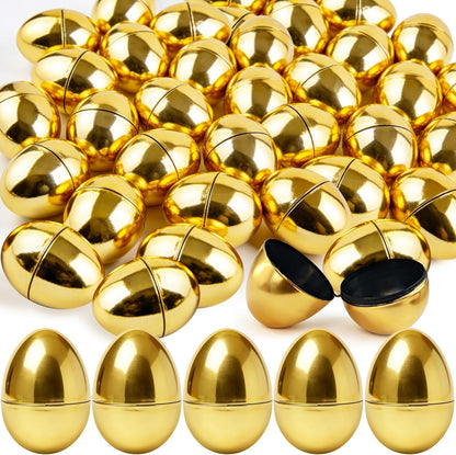 30 Pcs Gold Easter Eggs,2.3" Bulk Plastic Metallic Empty Easter Eggs,Fillable Shiny Golden Easter Egg for V1258-DP02-B-1293