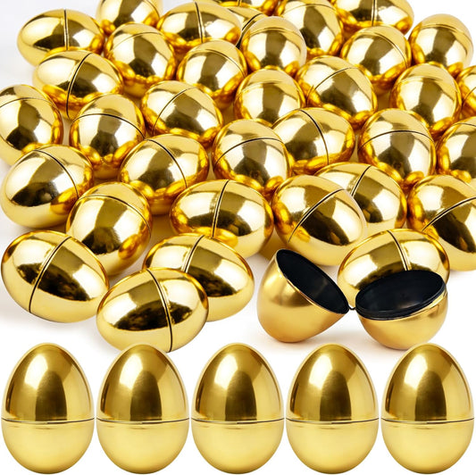 30 Pcs Gold Easter Eggs,2.3" Bulk Plastic Metallic Empty Easter Eggs,Fillable Shiny Golden Easter Egg for V1258-DP02-B-1293
