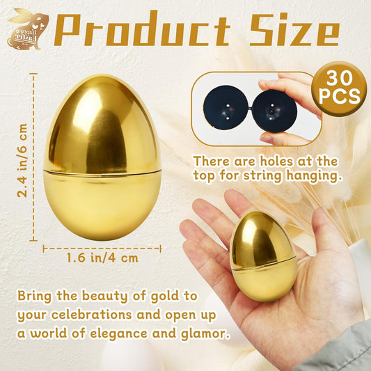 30 Pcs Gold Easter Eggs,2.3" Bulk Plastic Metallic Empty Easter Eggs,Fillable Shiny Golden Easter Egg for V1258-DP02-B-1293