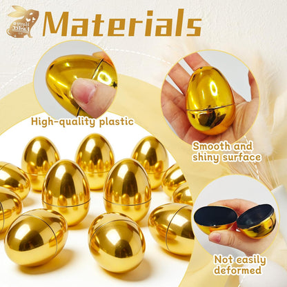30 Pcs Gold Easter Eggs,2.3" Bulk Plastic Metallic Empty Easter Eggs,Fillable Shiny Golden Easter Egg for V1258-DP02-B-1293
