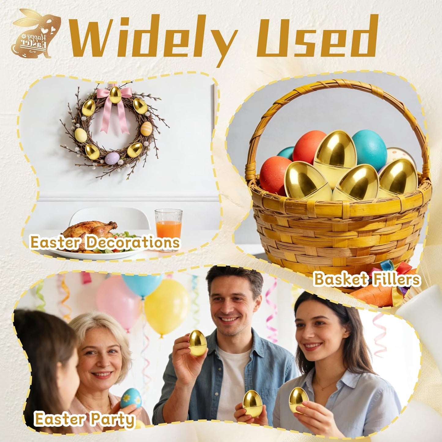 30 Pcs Gold Easter Eggs,2.3" Bulk Plastic Metallic Empty Easter Eggs,Fillable Shiny Golden Easter Egg for V1258-DP02-B-1293