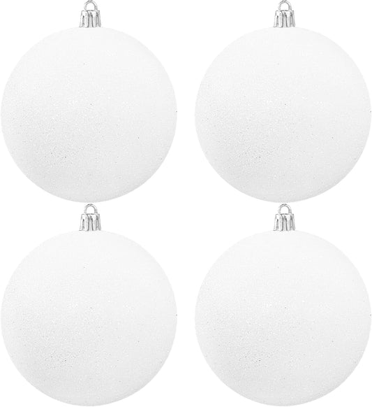 Large 4 in White Glitter Christmas Ornament Balls(4 Pcs),Xmas Sequin Christmas Ball,White Sparkly Hanging V1258-DP02-B-1294
