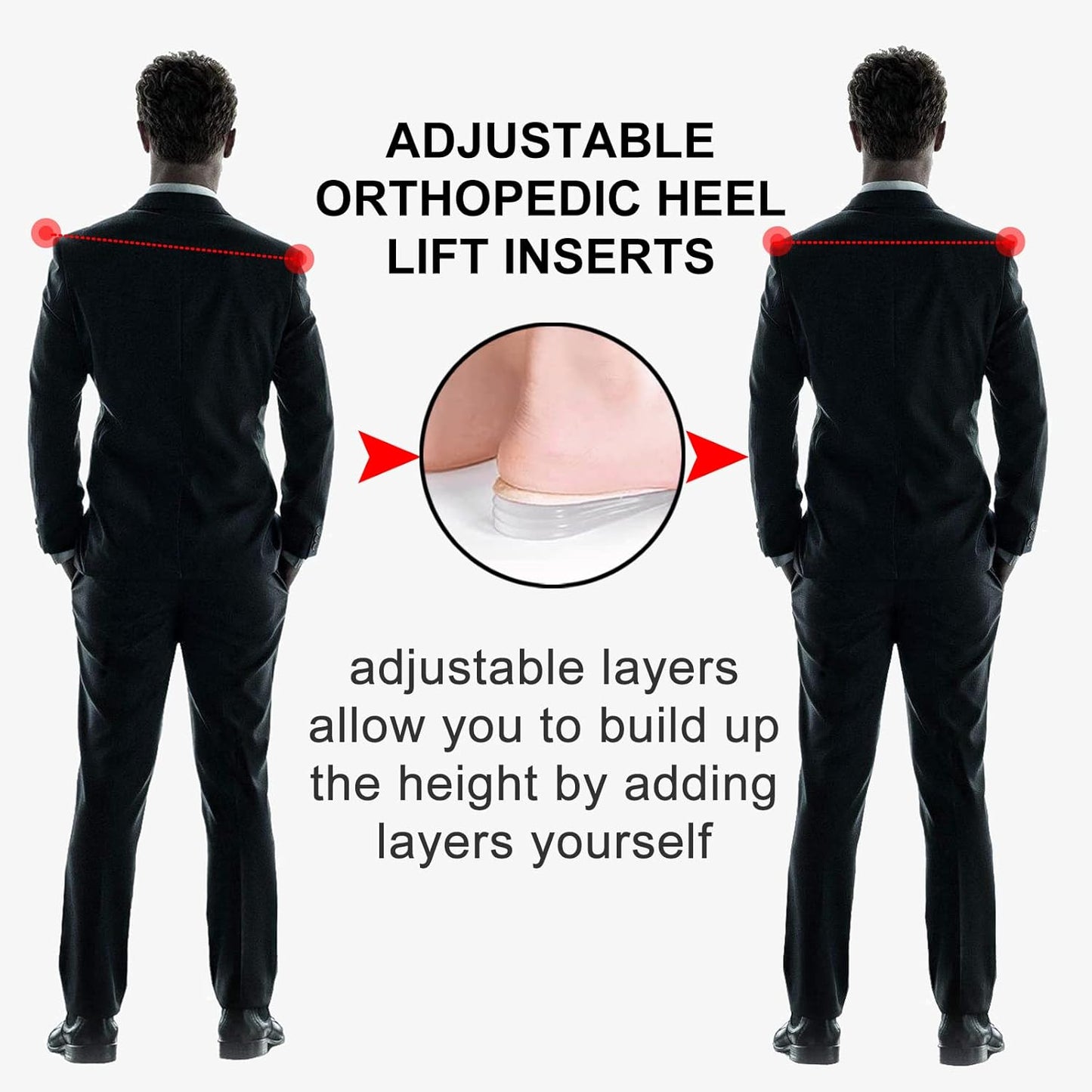 Adjustable Heel Lift Inserts 2 Pack Soft Silicone Height Increase Insoles Heel Lifts for Shoes 1/4" to 1" - 4 V1258-DP02-B-1295