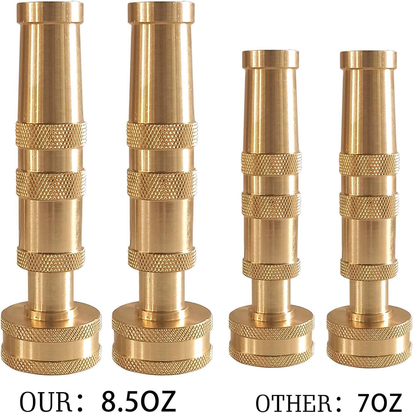 Adjustable Twist Hose Nozzle, 4" Heavy-Duty Brass Hose Nozzle with 10 Garden Hose Rubber Washers, 2 Pack V1258-DP02-B-130