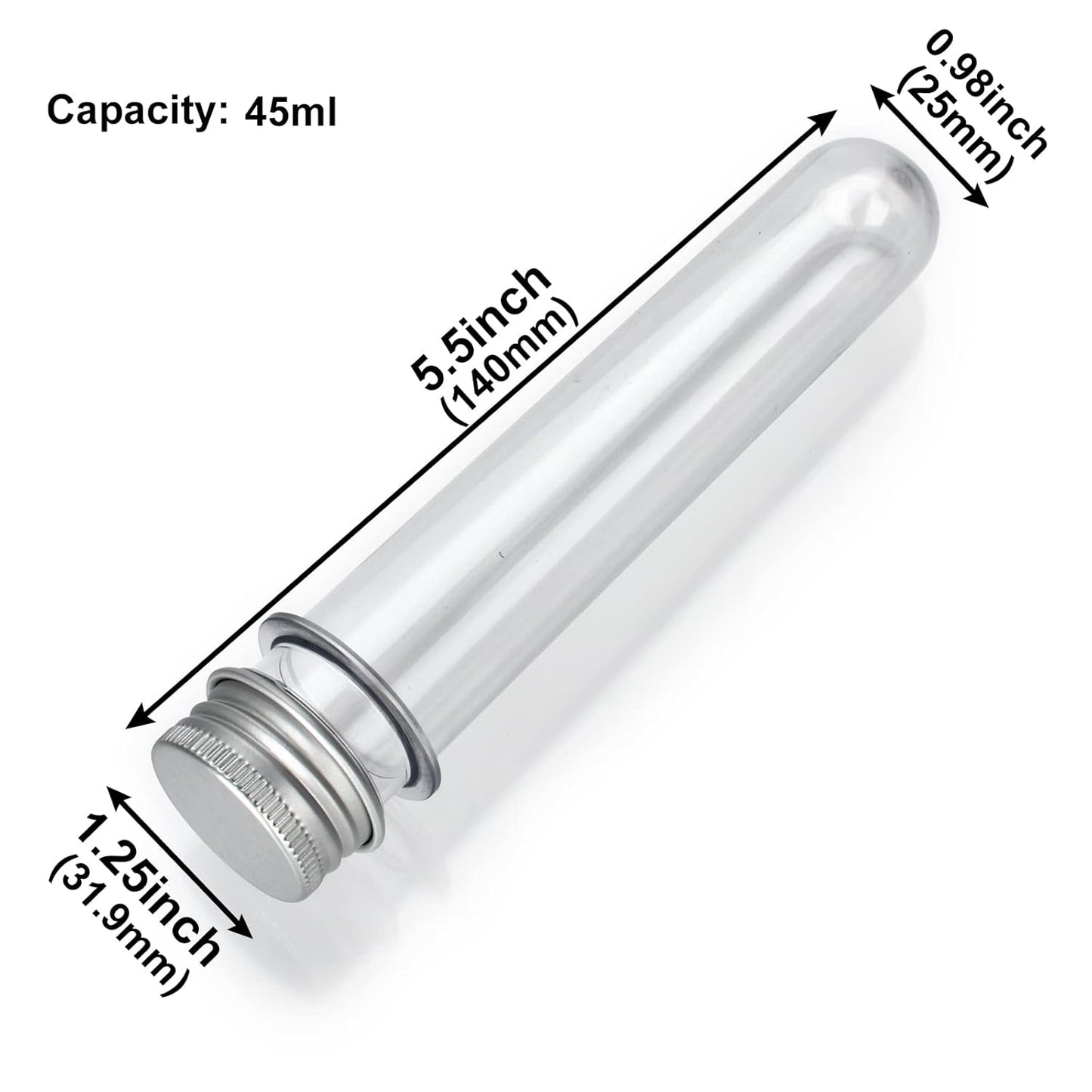 6PCS Plastic Test Tubes with Screw Caps 45ml Clear Tubes for Scientific Experiments, Party Decoration, V1258-DP02-B-1311