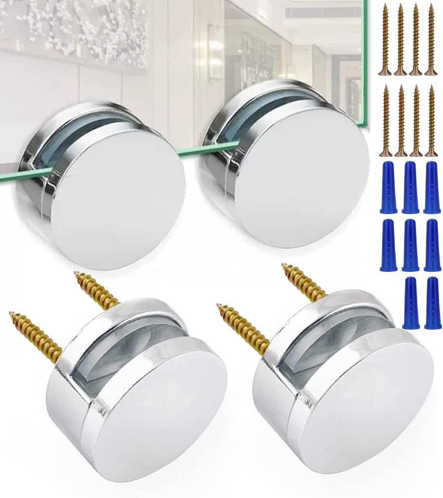Upgraded 3-5mm Frameless Mirror Mounting Hardware 4 Pack Dual-Screw Fixing Mirror Mounting Kit with Heavy V1258-DP02-B-1314