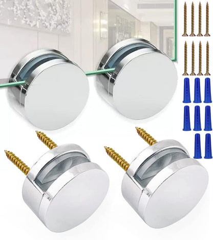 Upgraded 3-5mm Frameless Mirror Mounting Hardware 4 Pack Dual-Screw Fixing Mirror Mounting Kit with Heavy V1258-DP02-B-1314