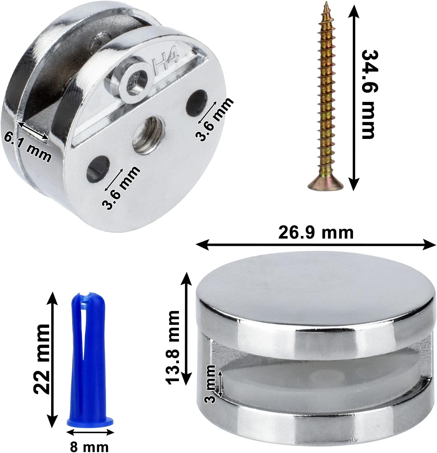 Upgraded 3-5mm Frameless Mirror Mounting Hardware 4 Pack Dual-Screw Fixing Mirror Mounting Kit with Heavy V1258-DP02-B-1314