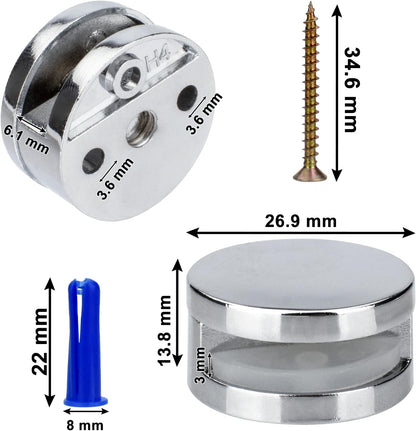 Upgraded 3-5mm Frameless Mirror Mounting Hardware 4 Pack Dual-Screw Fixing Mirror Mounting Kit with Heavy V1258-DP02-B-1314