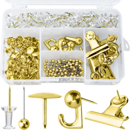 Gold Push Pin Kit 310 Pcs Decorative Thumb Tacks with Push Pin Hook Pushpin for Cork Board Bulletin Board V1258-DP02-B-1316
