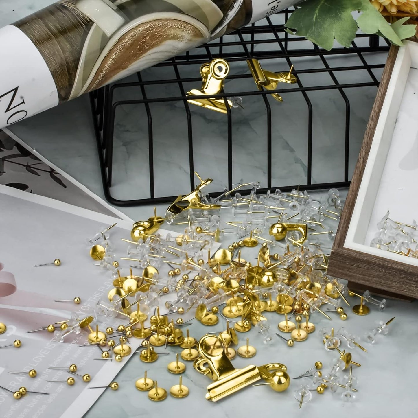 Gold Push Pin Kit 310 Pcs Decorative Thumb Tacks with Push Pin Hook Pushpin for Cork Board Bulletin Board V1258-DP02-B-1316
